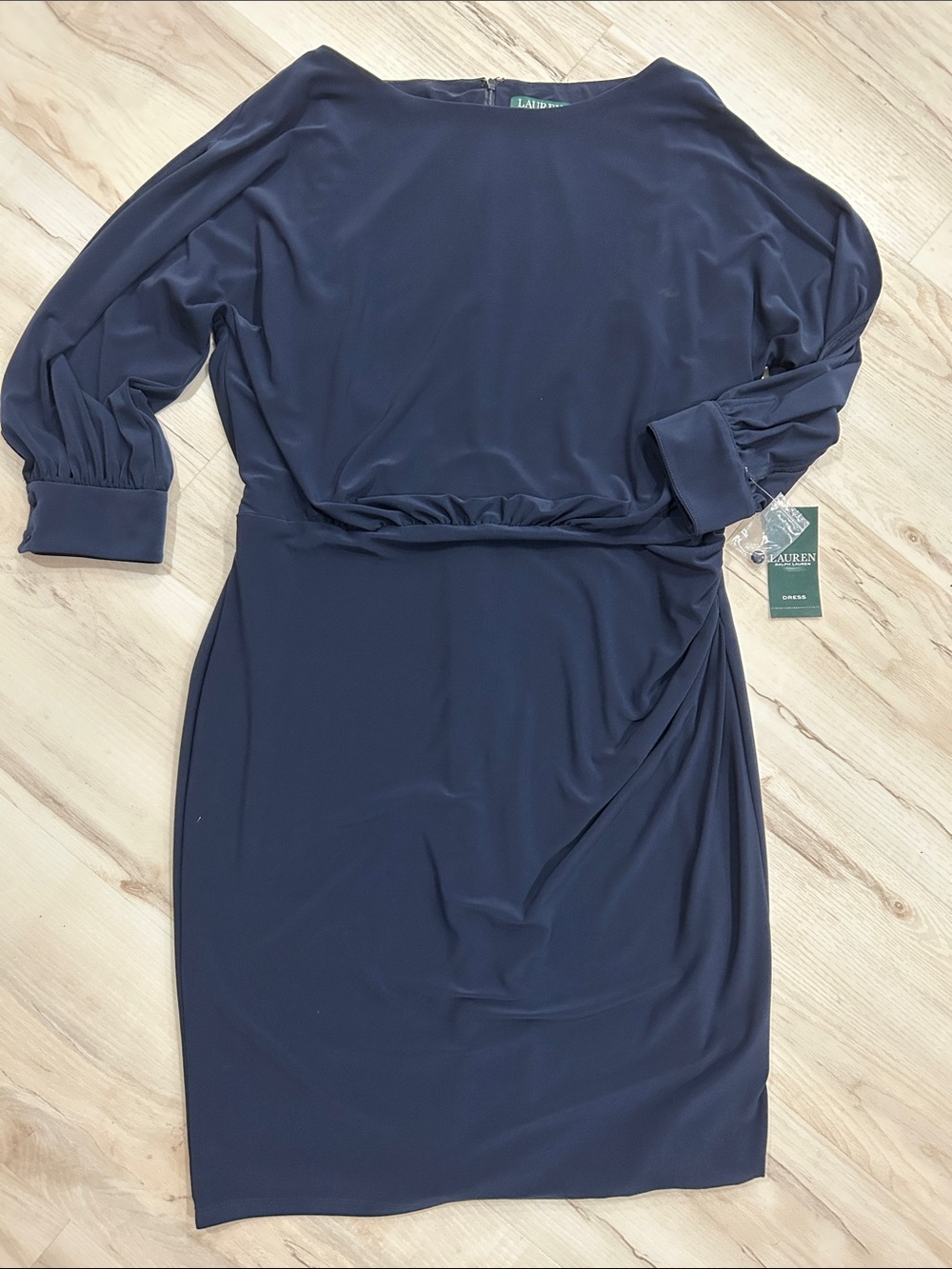 Lauren Ralph Lauren Navy Blouson Sleeve Boatneck Dress